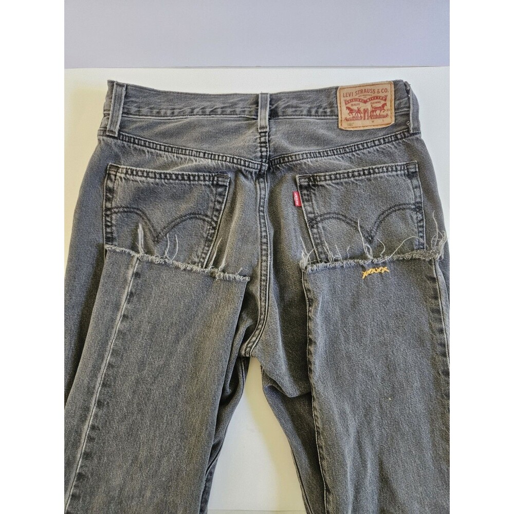 Levis Jeans Womens 28 Dark Black Denim Bants 501 Button Fly Straight Western
